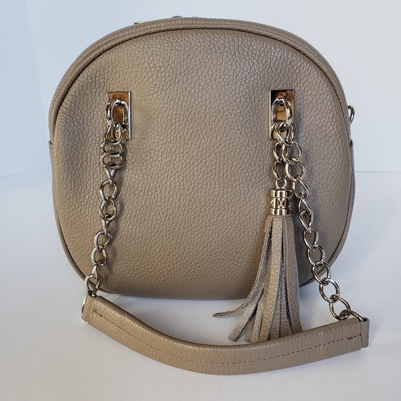 ORE10 Taupe Leather Round Tassel Satchel/Crossbody, Like New - Picture 7 of 15